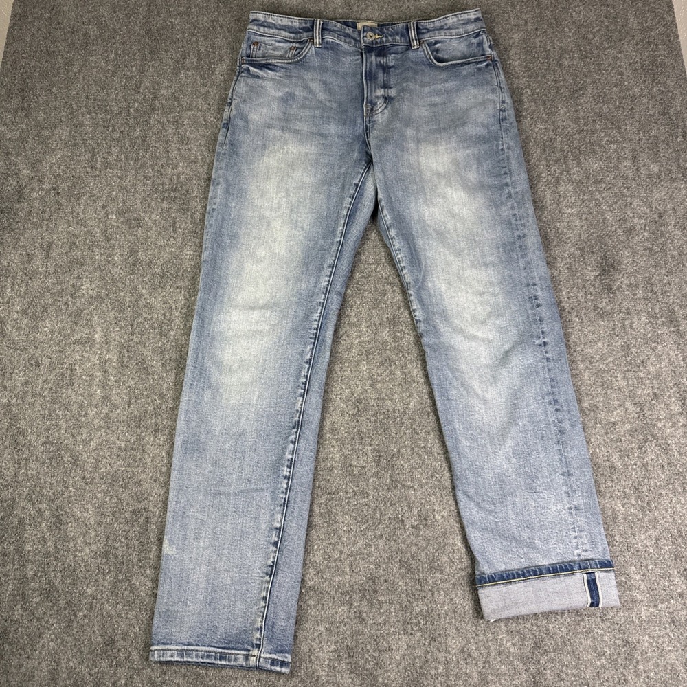Flint And Tinder Straight Leg Light Wash SELVEDGE Denim Jeans Men's 33x34 FLAW